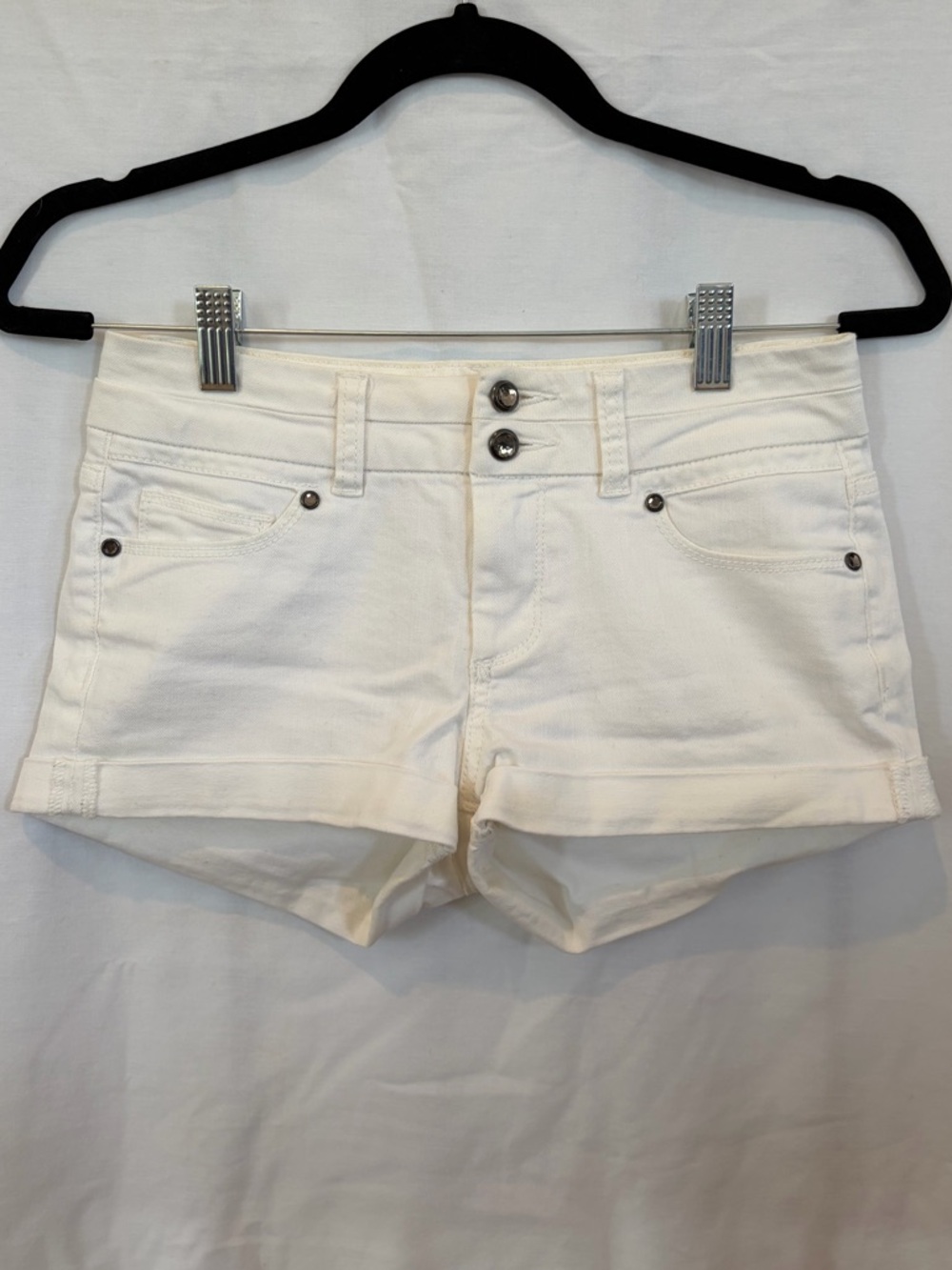 Candie's White Double-Button Denim Roll Cuff Shorts